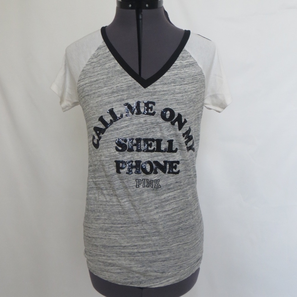 PINK Victoria's Secret Gray Miami Sequined Tee, Size S 🔴CLEARANCE🔴